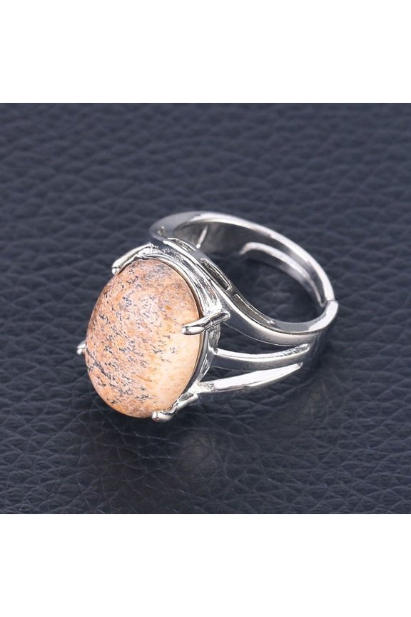 Women's Natural Stone Ring Elegant Four Claw Inlaid Hollow Ellipse Alloy Ring Artificial Gem Semi Precious Stone Inlay Ring Daily Jewelry Gift For Women
