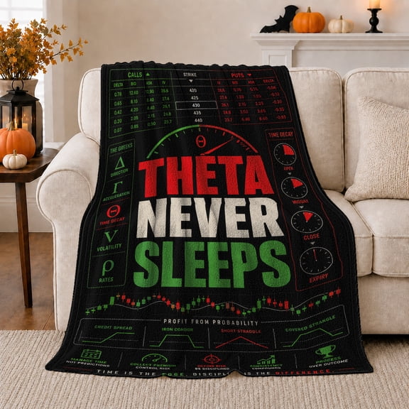 Options Trading Chart Design Theta Never Sleeps Black, Dramatic Artistic Scene, Warm Flannel Blanket for Office and Dorm, Art Lovers Housewarming Gift, Artistic Home Decor