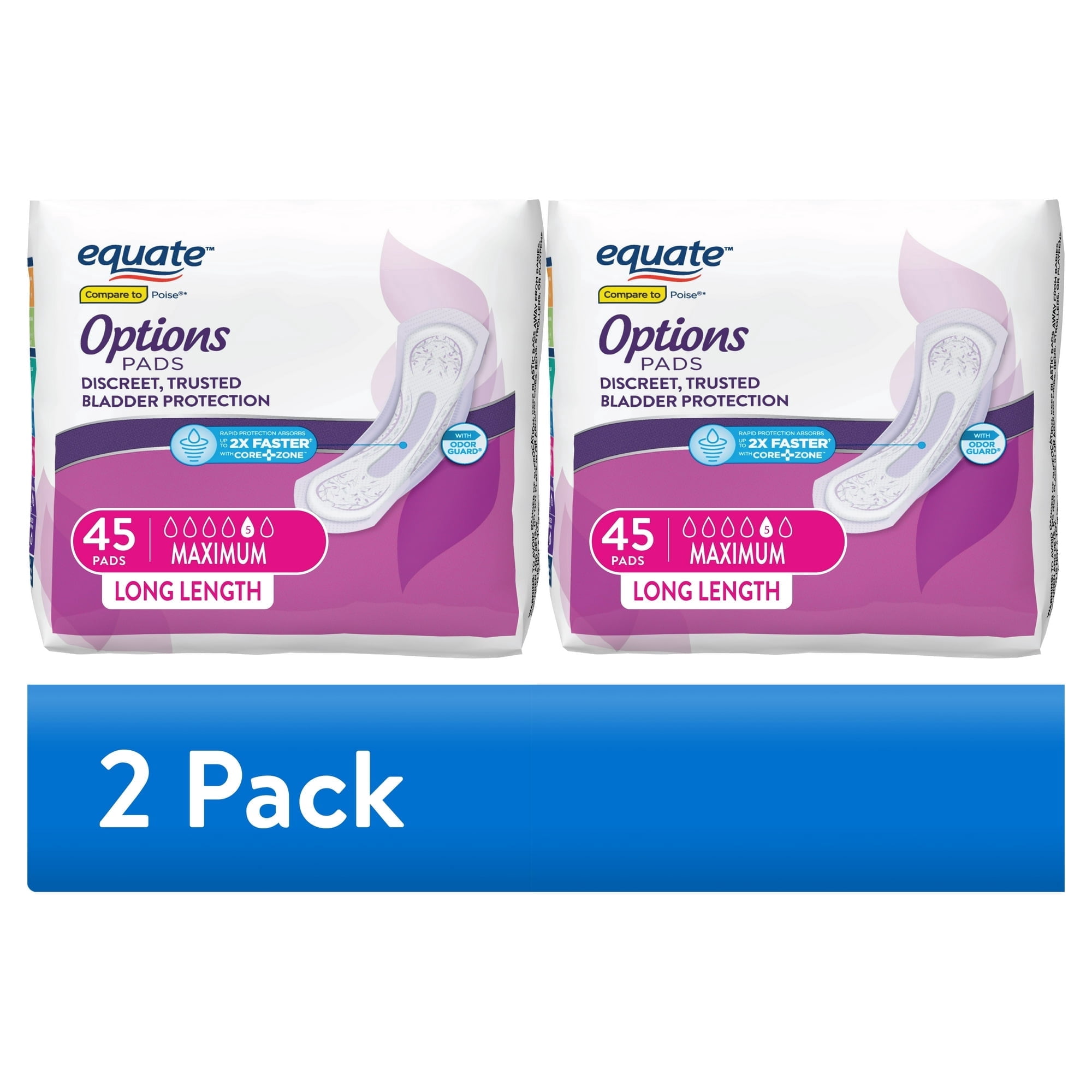 Options Women's Incontinence Pads, Maximum Absorbency, Long Length( 90 Count)