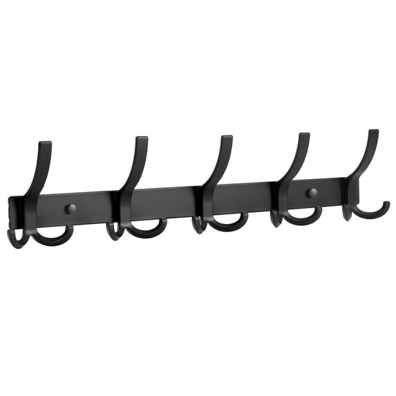 Optish Coat Rack Wall Mount, 1 Pack Coat Hooks Wall Mounted with 5 Tri Hooks, 16 Inch Heavy Duty Coat Rack to Hang Coats, Hat and Towel, Wall Hooks for Entryway and Bedroom (Black)