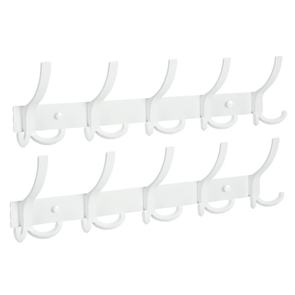 Optish Coat Rack Wall Mount, 2 Pack Coat Hooks Wall Mounted with 5 Tri Hooks, 16 Inch Heavy Duty Coat Rack to Hang Coats, Hat and Towel, Wall Hooks for Entryway and Bedroom (White)