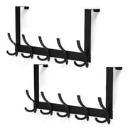 Optish Over The Door Hooks, 2 Pack Over The Door Towel Racks for Bathroom, Over The Door Hanger Hooks with 5 Triple Hooks for Bags, Hats and Towels, Fit for Doors up to 1-3/4'' Thickness (Black)