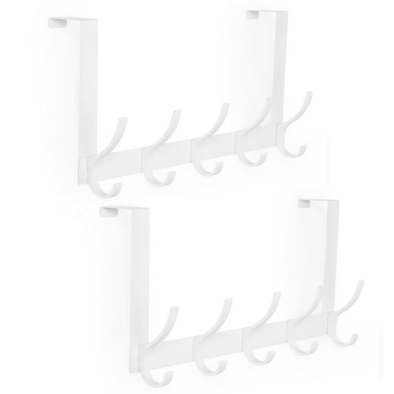 Optish Over The Door Hooks, Over The Door Towel Rack with 10 Coat Hooks Door Hanger Hook for Hanging Clothes, Coats, Towels, Hat 2 Pack White