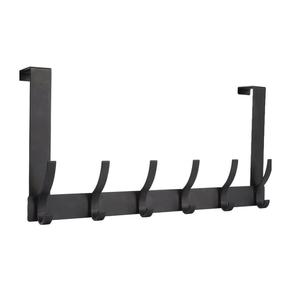 Optish Over The Door Hooks, Over The Door Towel Rack with 12 Coat Hooks Door Hanger Hook for Hanging Clothes, Coats, Towels, Hat 1 Pack Black