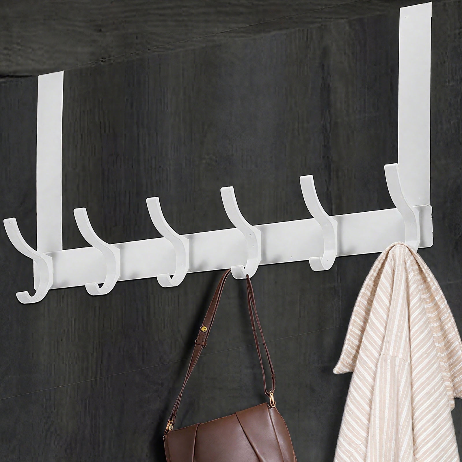 Optish Over The Door Hooks with 12 Coat Hooks, Over The Door Towel Rack Door Hanger Hook for Hanging Clothes, Coats, Towels, Hat 1 Pack White
