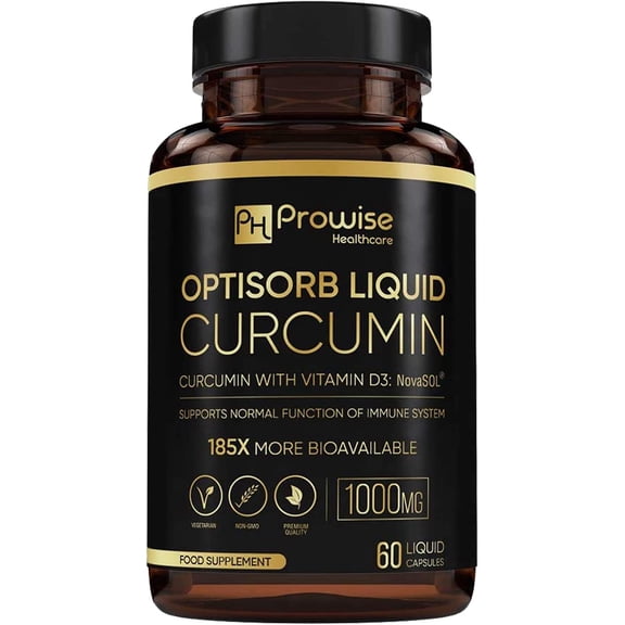 Optisorb Liquid Curcumin with Vitamin D - 60 Liqcaps | 185x Turmeric & Curcumin Bioavailability - Ultra Bioavailable | Liquid Capsules with 500mg NovaSOL per Capsule - UK Manufactured