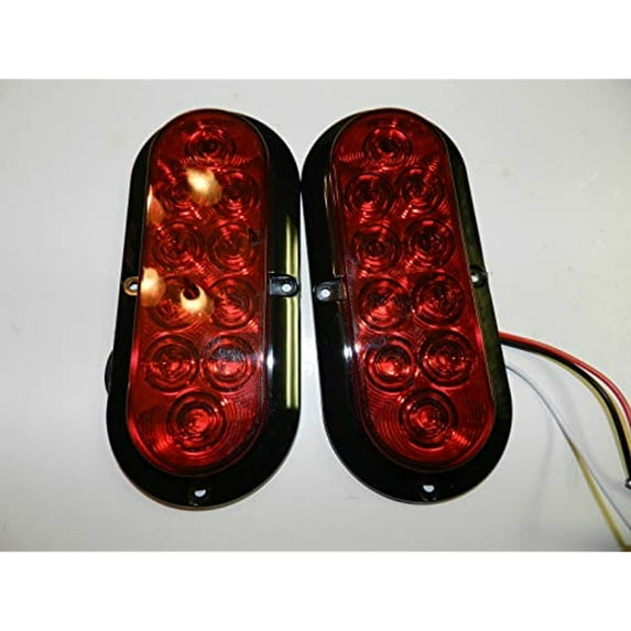 Optronics 1 Pair Trailer RED LED Stop Turn Tail Light 6" Oval Surface Mount 10 LED