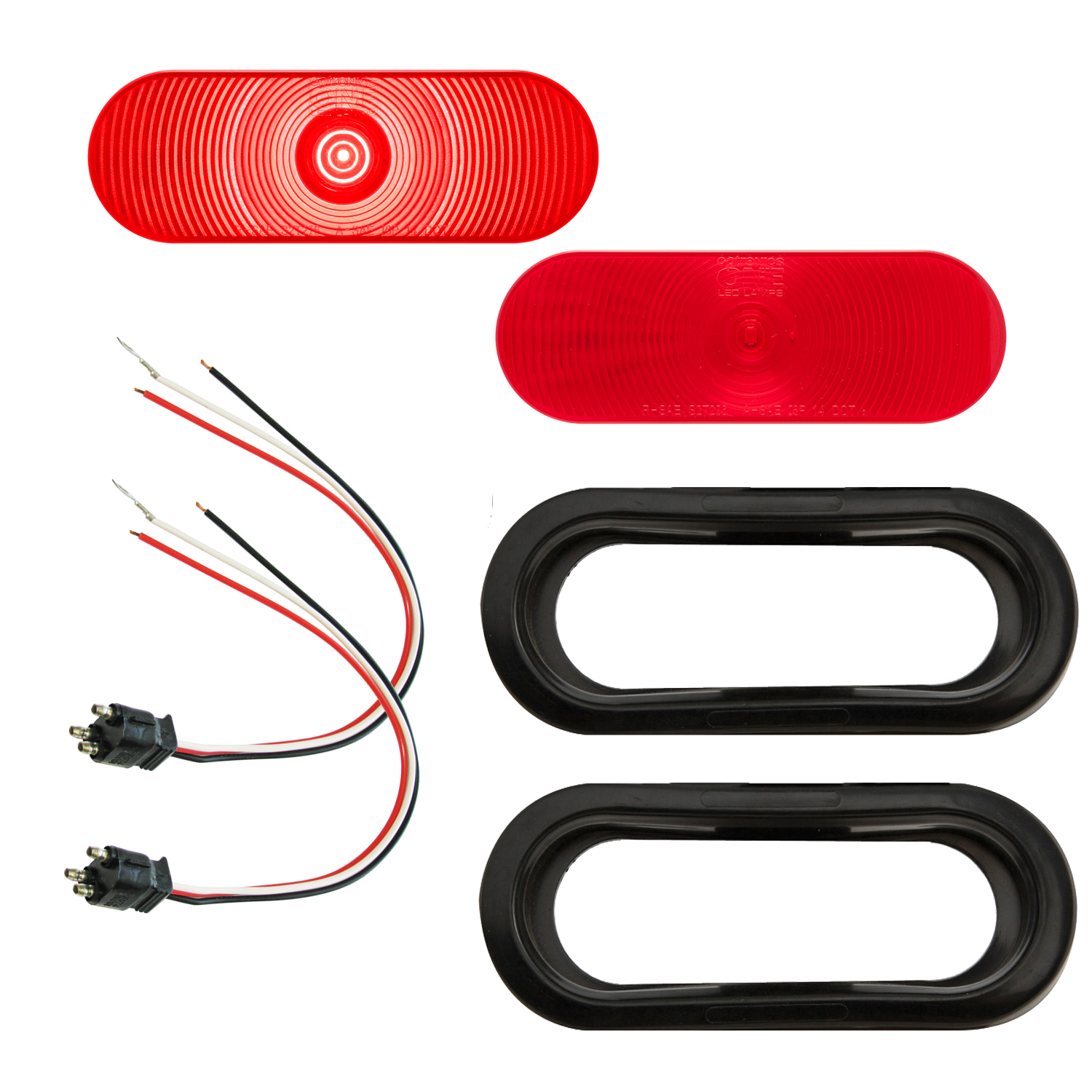 Optronics ONE LED trailer light kit two each 6inch oval tail lights, grommets and plugs
