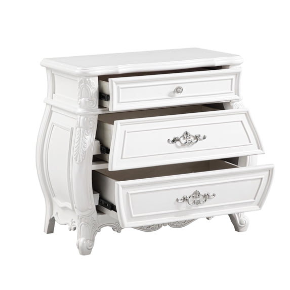 Opulence Traditional Style 3-Drawer Nightstand Made With Wood in Pearl White