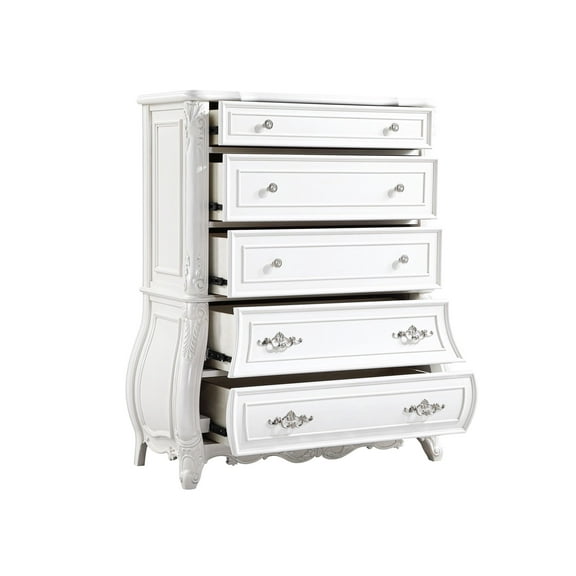 Opulence Traditional Style 5-Drawer Chest Made With Wood in Pearl White