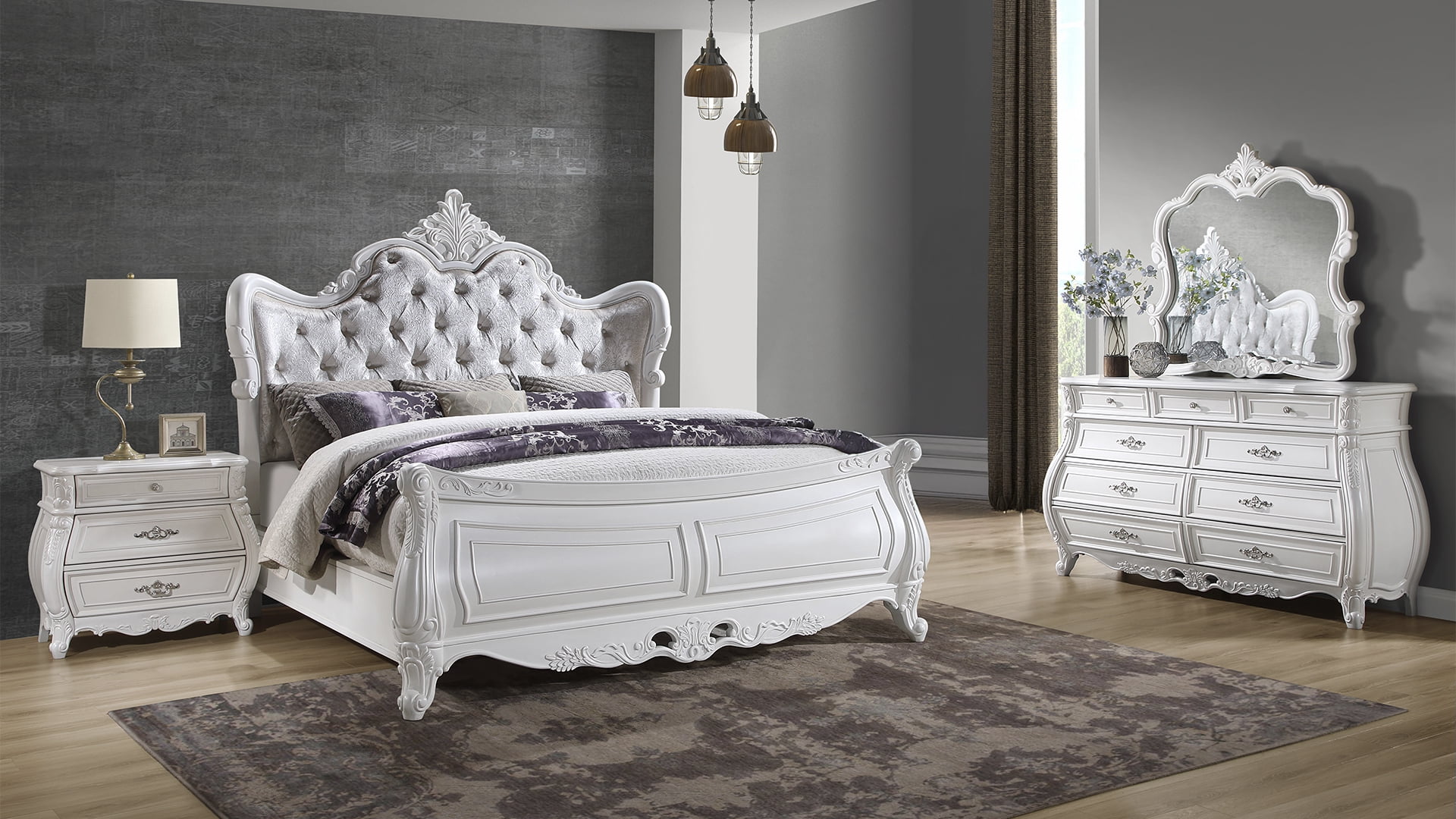 Opulence Traditional Style Queen 4PC Bedroom Set Made With Wood in