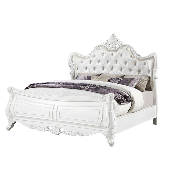 Opulence Traditional Style Queen Bed Made With Wood in Pearl White