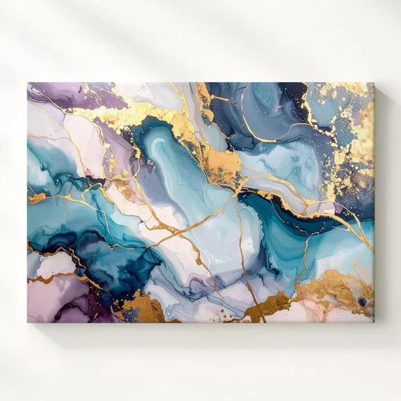 Opulent Agate Posterabstract Marbled Art With Metallic Gold And Blue Hues Wall Art