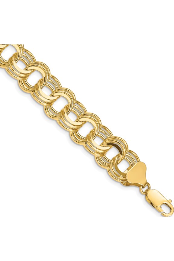Opulent Artisan Sculptural 14k Triple Link Charm Bracelet Glamorous Classic Inspired