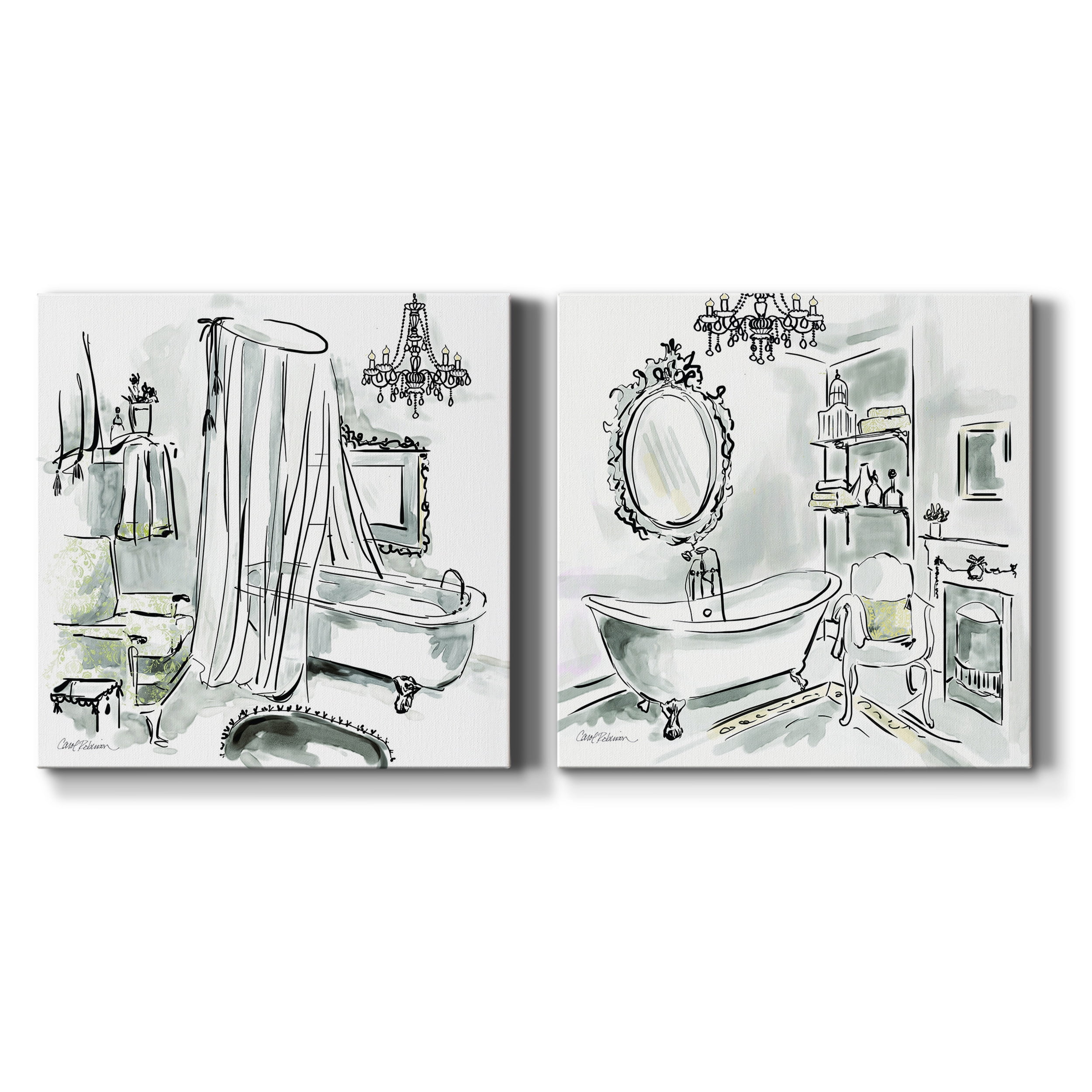 Opulent Bath I - Premium Gallery Wrapped Canvas - Ready to Hang Set of 2 - 10 x 10 Each
