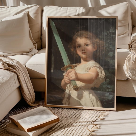 Opulent Classic Art Print, Child With Ornate Jade Sword Wall Art, Modern Wall Decor, 8x12 UNFRAMED