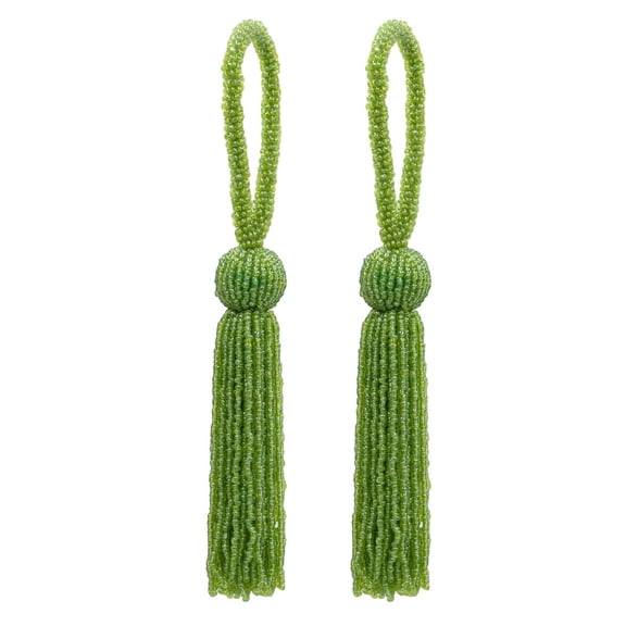 Opulent Handcrafted Beaded 4 1/2" (11cm) Key Tassel, 2 1/2" (6cm) Loop with Elaborately Hand-Strung Seed Bead Design # KTB450,, Citron Green #L60 (Dark Yellow Green) Set of 2