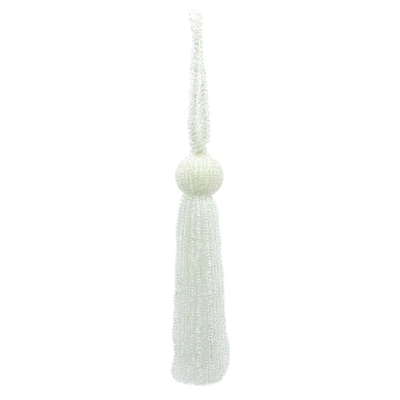 Opulent Handcrafted Beaded 4 1/2" (11cm) Key Tassel, 2 1/2" (6cm) Loop with Elaborately Hand-Strung Seed Bead Design # KTB450,, Pure White #008 (Bright White) Sold Individually