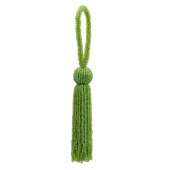 Opulent Handcrafted Beaded 4 1/2" (11cm) Key Tassel, 2 1/2" (6cm) Loop with Elaborately Hand-Strung Seed Bead Design (Style# KTB450), Citron Green #L60 (Dark Yellow Green) Set of 10