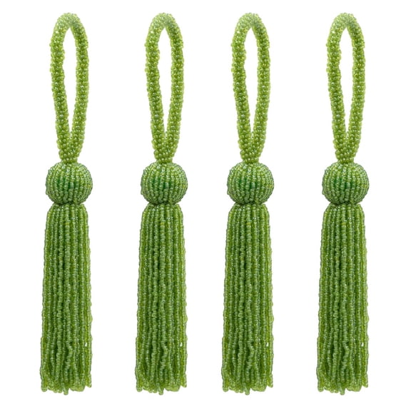 Opulent Handcrafted Beaded 4 1/2" (11cm) Key Tassel, 2 1/2" (6cm) Loop with Elaborately Hand-Strung Seed Bead Design # KTB450,, Citron Green #L60 (Dark Yellow Green) Set of 4