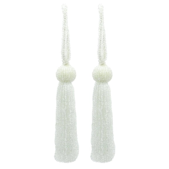 Opulent Handcrafted Beaded 4 1/2" (11cm) Key Tassel, 2 1/2" (6cm) Loop with Elaborately Hand-Strung Seed Bead Design # KTB450,, Pure White #008 (Bright White) Set of 2