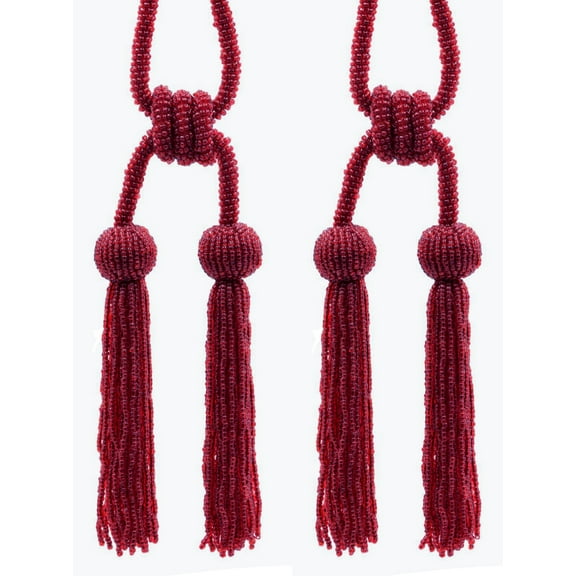 DECOPRO Opulent Beaded Curtain Double Tassel Tieback, Handcrafted with Elaborately Hand-strung Glass Seed Beads, Tassel Length 4 1/2" (11cm), Spread 26" (66cm) # TBBD4502, #E13 Set of 2