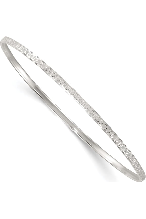 Sterling Silver Polished and Textured 2.50mm Greek Key Slip-on Bangle Bracelet