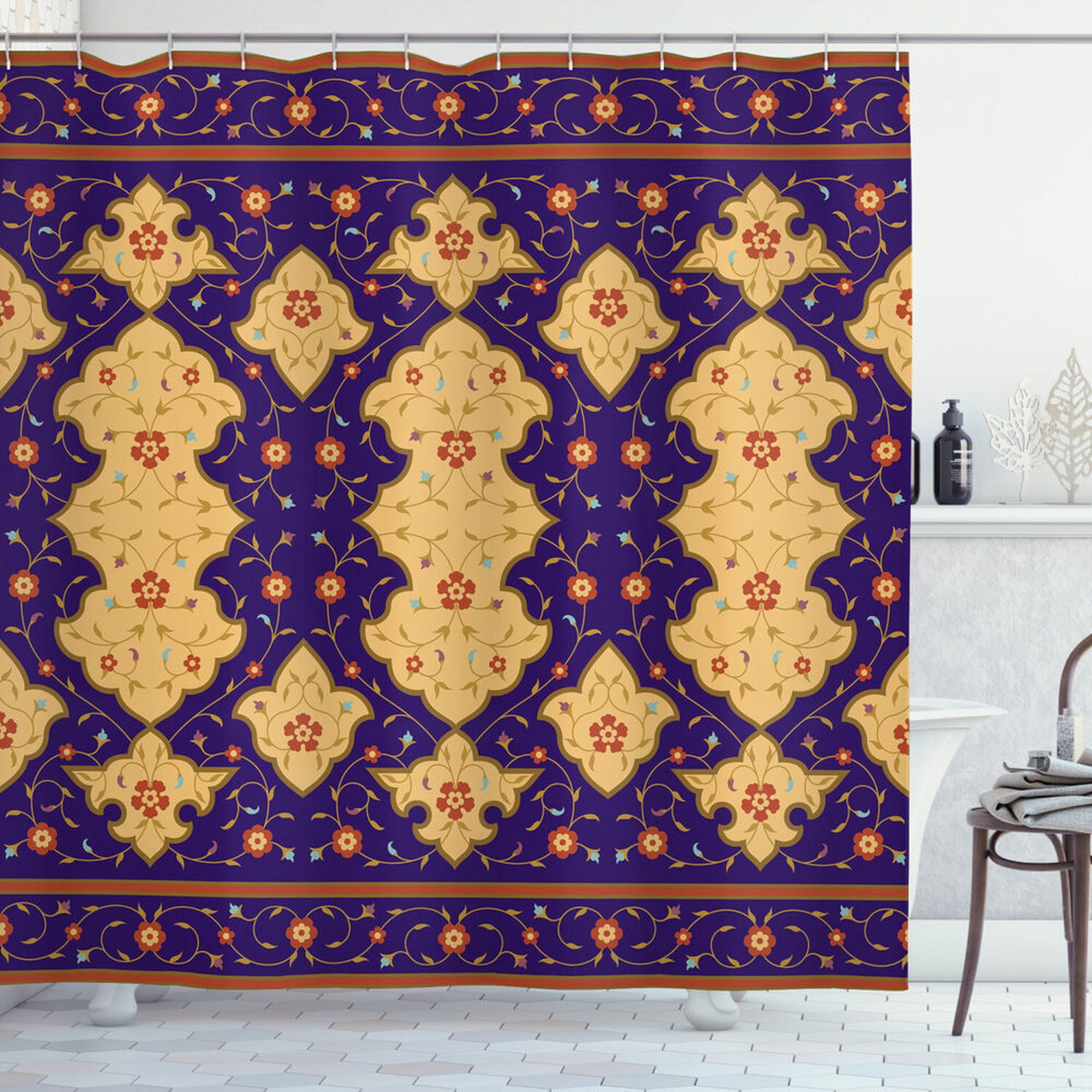 Opulent MoroccanInspired Shower Curtain with Stunning Arabic Border