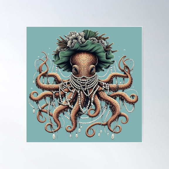 Opulent Octopus - Luxury Deep Sea Style Poster Wall Art, Modern Wall Decor For Living Room Bedroom, 17x17 UNFRAMED