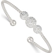 Jewelry by Sweet Pea Sterling Silver Polished and Beaded Pave CZ Triple Circle Cuff Bangle