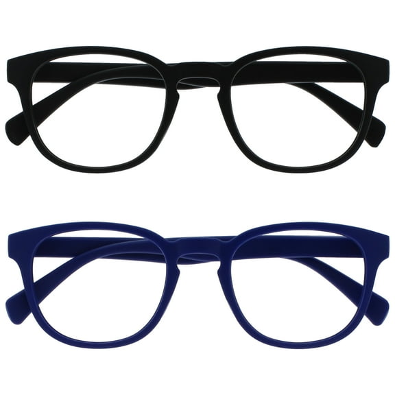 OPULIZE POP Reading Glasses 2 Pack - Fun Round Matte Frame - Black Blue - Spring Hinges, Scratch Resistant - Mens Womens - RR2-13 - +3.00