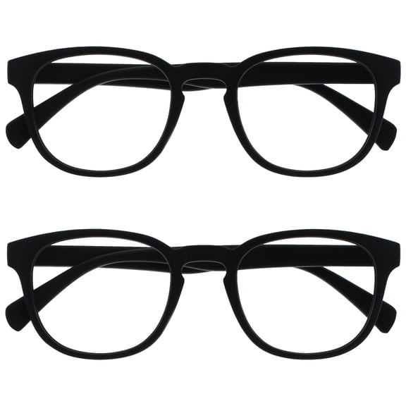 OPULIZE POP Reading Glasses 2 Pack - Fun Round Matte Frame - Black - Spring Hinges, Scratch Resistant - Mens Womens - RR2-1 - +1.50