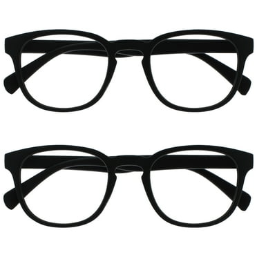 Opulize Pop Reading Glasses 2 Pack Fun Round Matte Frame Black Spring Hinges Scratch Resistant Mens Womens RR2-1  1.50