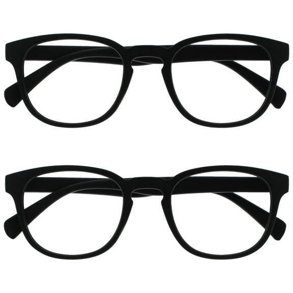 OPULIZE POP Reading Glasses 2 Pack - Fun Round Matte Frame - Black - Spring Hinges, Scratch Resistant - Mens Womens - RR2-1 - +3.50