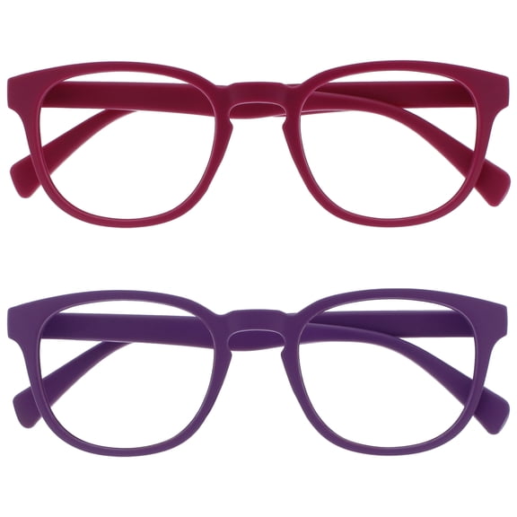 OPULIZE POP Reading Glasses 2 Pack - Fun Round Matte Frame - Fuscia Pink Purple - Spring Hinges, Scratch Resistant - Mens Womens - RR2-45 - +1.00