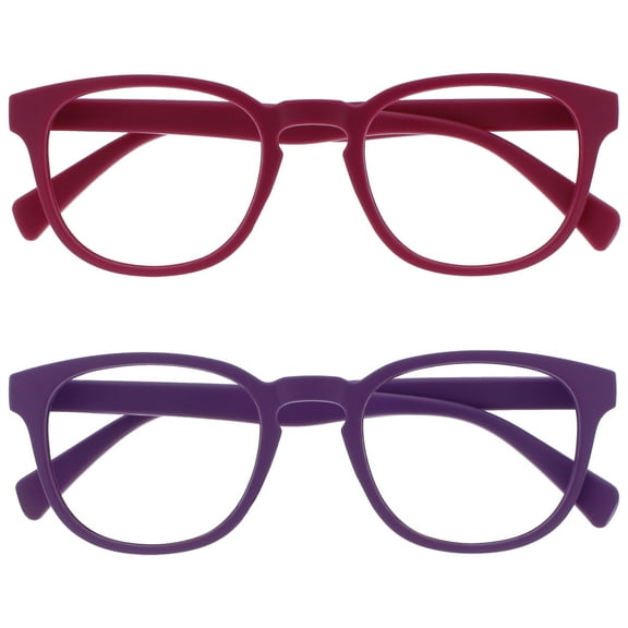 OPULIZE POP Reading Glasses 2 Pack - Fun Round Matte Frame - Fuscia Pink Purple - Spring Hinges, Scratch Resistant - Mens Womens - RR2-45 - +2.50