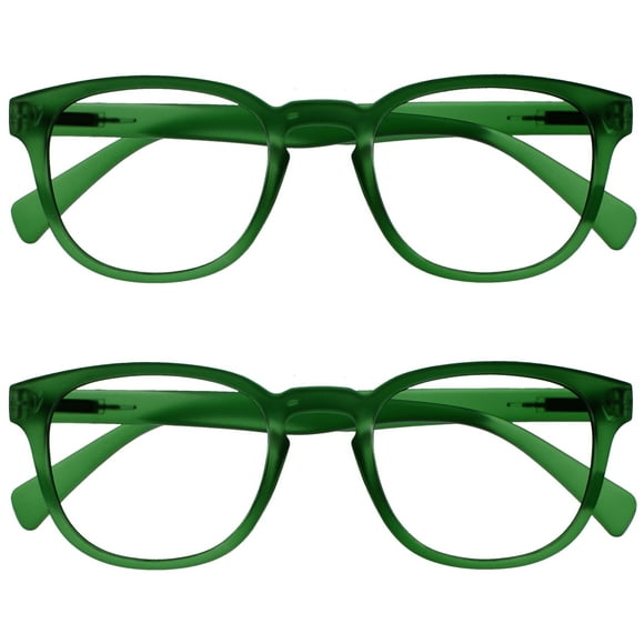 Opulize Pop Reading Glasses 2 Pack Fun Round Matte Frame Moss Green Spring Hinges Scratch Resistant Mens Womens RR2-6 +3.00