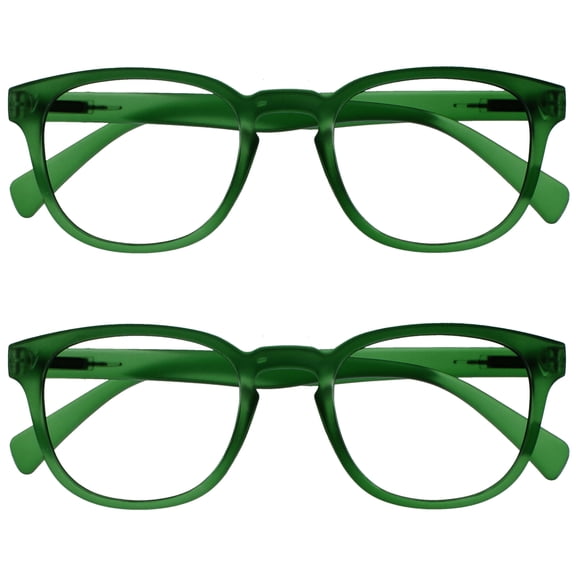 OPULIZE POP Reading Glasses 2 Pack - Fun Round Matte Frame - Moss Green - Spring Hinges, Scratch Resistant - Mens Womens - RR2-6 - +3.50