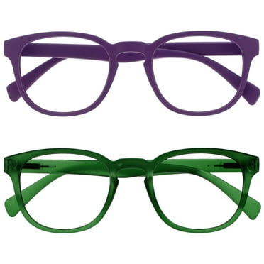 OPULIZE POP Reading Glasses 2 Pack - Fun Round Matte Frame - Purple Moss Green - Spring Hinges, Scratch Resistant - Mens Womens - RR2-56 -  2.00