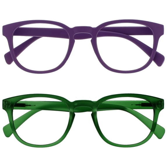 OPULIZE POP Reading Glasses 2 Pack - Fun Round Matte Frame - Purple Moss Green - Spring Hinges, Scratch Resistant - Mens Womens - RR2-56 - +3.50