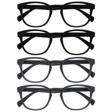 Opulize Pop Reading Glasses 4 Pack Fun Round Matte Frame Black Grey Spring Hinges Scratch Resistant Mens Womens RRRR2-1177  3.50