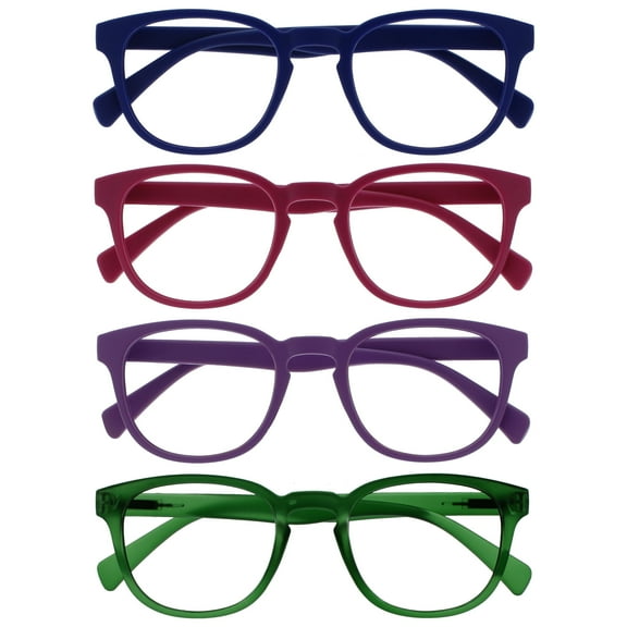 OPULIZE POP Reading Glasses 4 Pack - Fun Round Matte Frame - Blue Fuscia Pink Purple Moss Green - Spring Hinges, Scratch Resistant - Mens Womens - RRRR2-3456 -  1.50