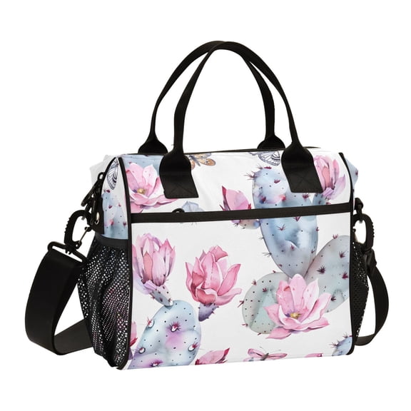 Opuntia Cactus Moths Butterfly Lunch Bag Insulated Lunch Box Leakproof Reusable Cooler Tote Adjustable Shoulder Strap for Men Women 9L