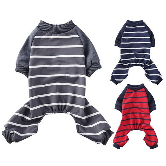 Pet Soft Pajamas Stripe Homewear Puppy Apparel Jumpsuit All Seasons Cotton Romper