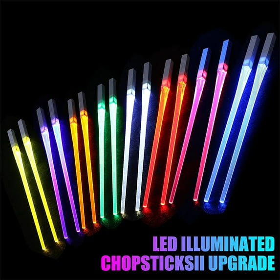Opvise 1 Pair Food Chopsticks Reusable Food Grade Smooth Surface Eye-catching LED Illuminated Wear-resistant Lightweight BPA Free LED Luminous Chopsticks Kitchen Tool Pink