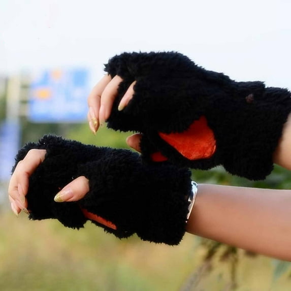 Opvise 1 Pair Women's Gloves Plush Cat Paw Claw Cozy Cute Warm Comfortable Non-Slip Gloves Office Riding Accessories Grey