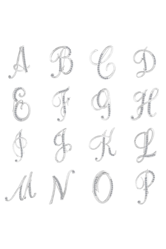 1 Pc Fashion Unisex Rhinestone English Letters Alphabet A-Z Brooch Pin Ornament Silver
