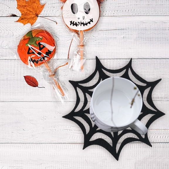 Opvise 1 Set Halloween Coaster Spider Web Shape Cup Coaster Heat Resistant Non-Slip Table Mat 1pc