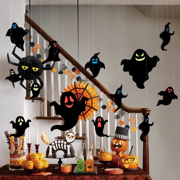 Opvise 1 Set Halloween Wall Sticker Set Easy to Use Exquisite Spooky Pumpkin Spider Ghost Pattern Sticker D
