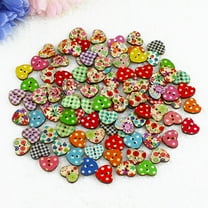 Opvise 100Pcs Multicolor Heart Shaped 2 Holes Wood Sewing Scrapbooking Buttons